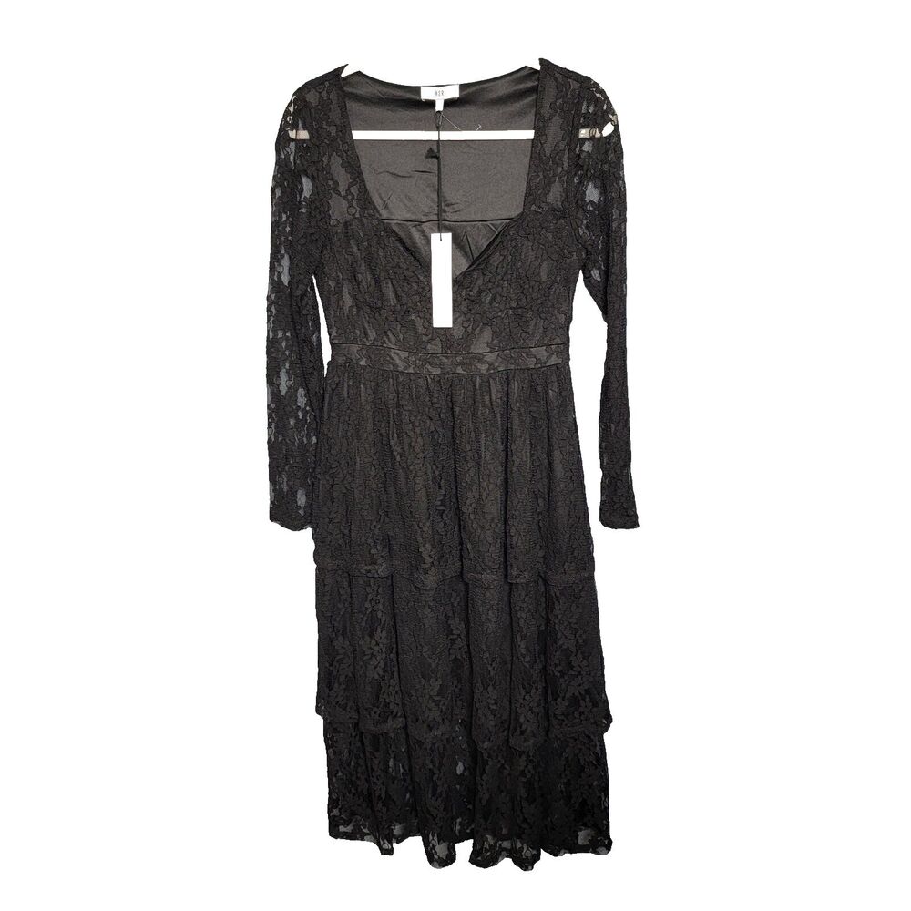 NSR Dress Size Med Nikki Lace Long Sleeve Black New with Tags Lace Tiered Whimsy